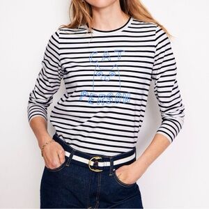 BODEN Embroidered Stripe Tee Size XS (Oversized fit)